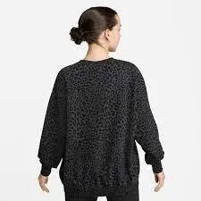 Nike Dri-FIT Get Fit Womens French Terry Leopard Print Crew-Neck Sweatshirt