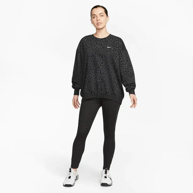 Nike Dri-FIT Get Fit Womens French Terry Leopard Print Crew-Neck Sweatshirt