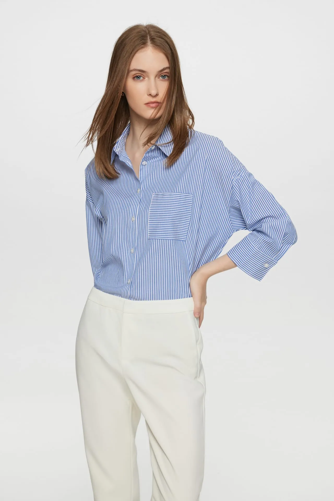 Ocean Cotton Rich Stretchable Stripe Poplin Shirt