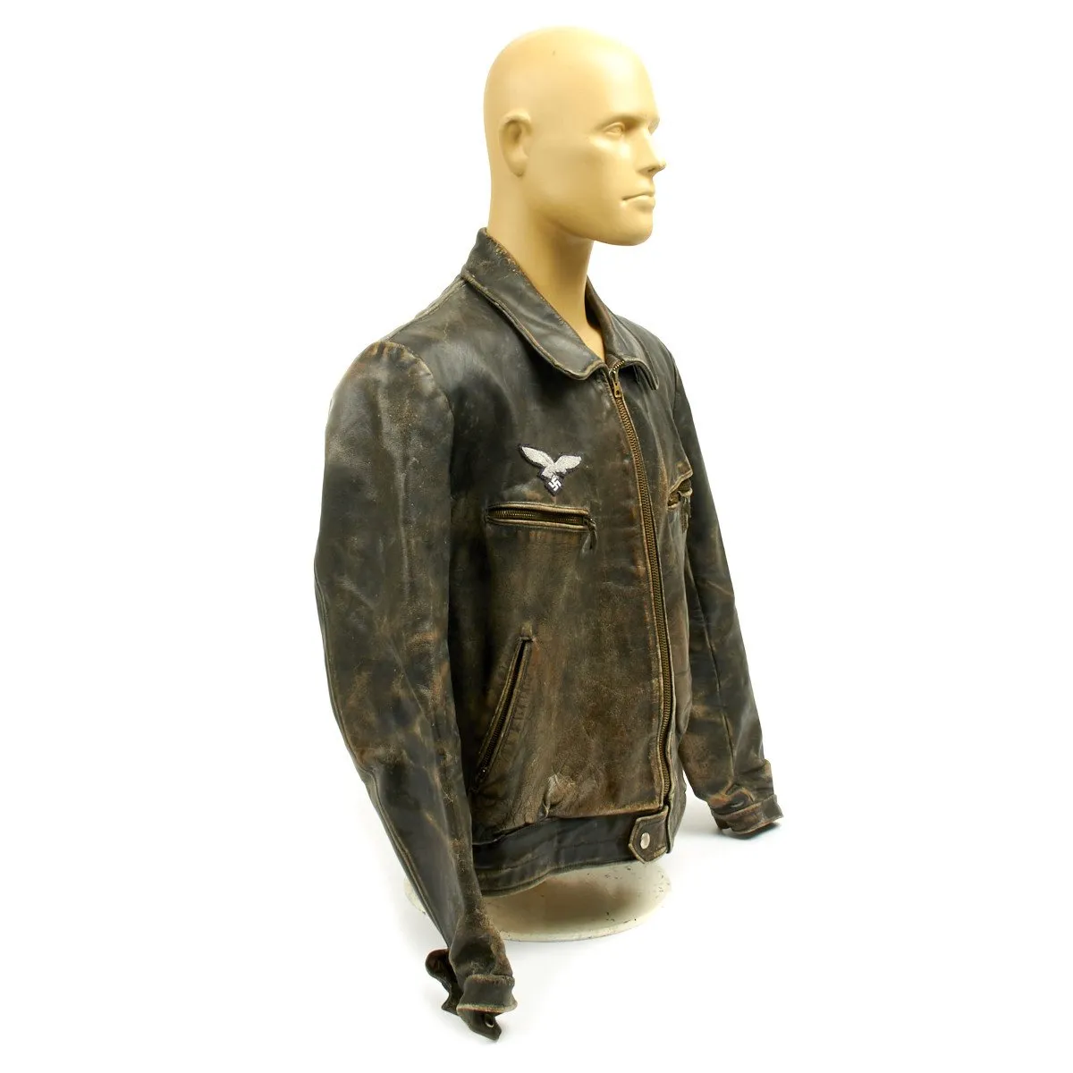 Original German WWII Luftwaffe Officer Leather Flight Jacket with Bullion Eagle