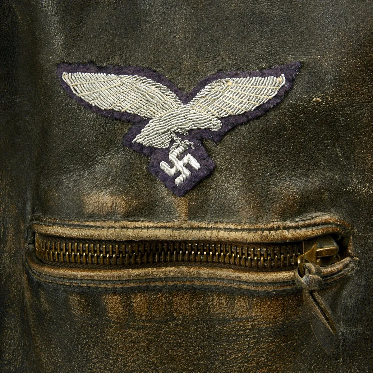 Original German WWII Luftwaffe Officer Leather Flight Jacket with Bullion Eagle