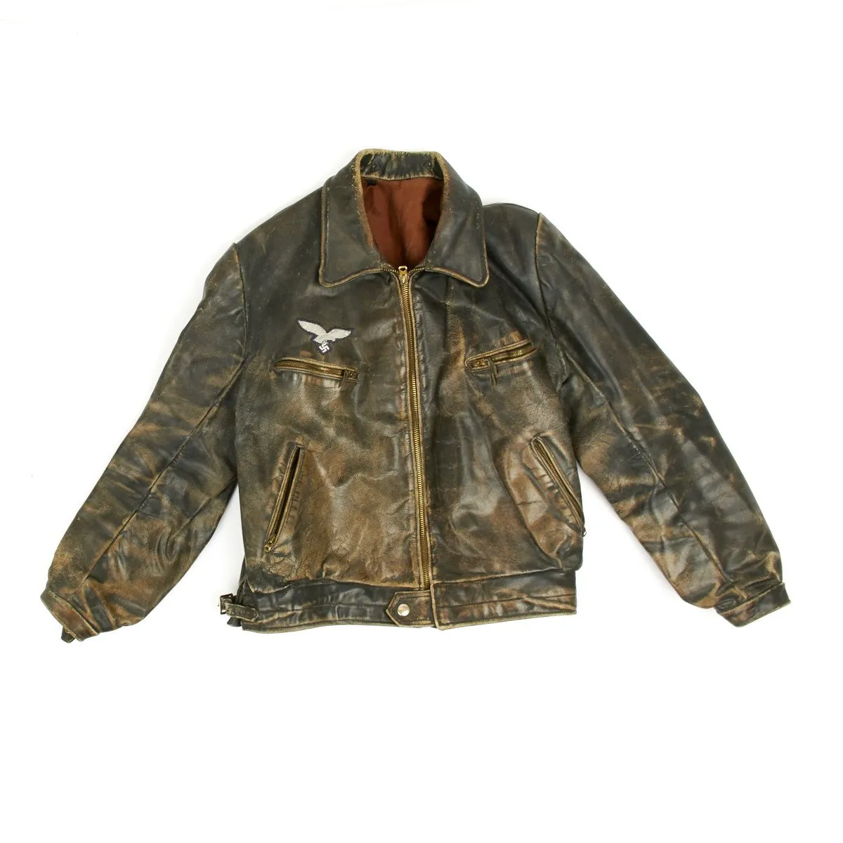 Original German WWII Luftwaffe Officer Leather Flight Jacket with Bullion Eagle
