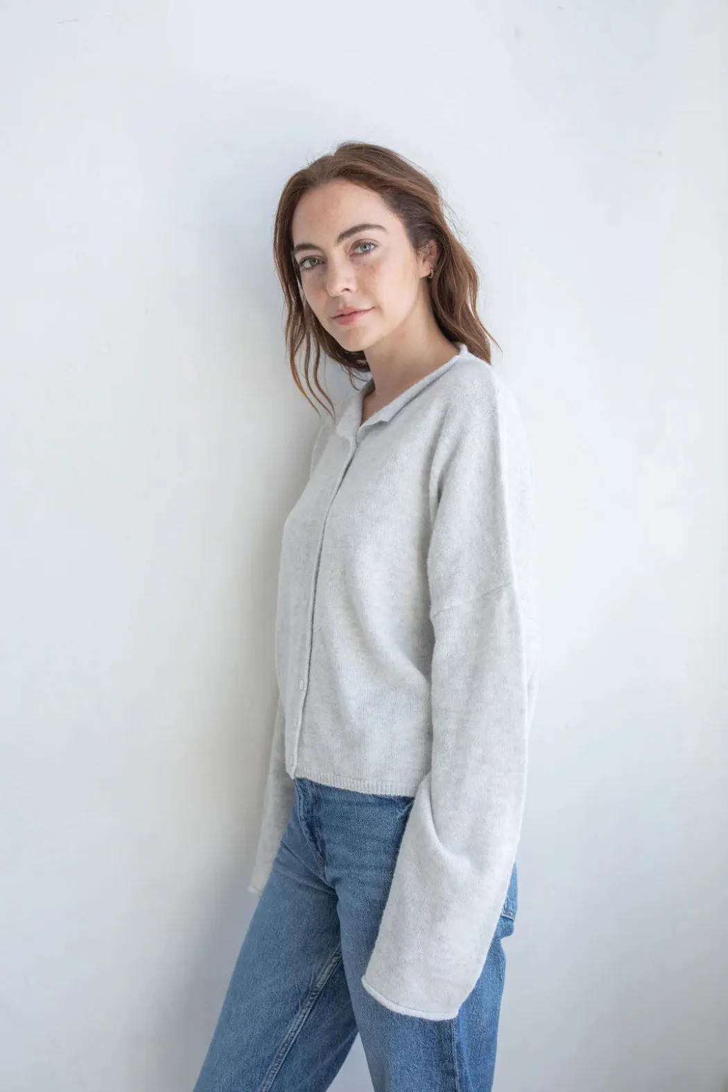Piper Button Up Cardigan Light Grey
