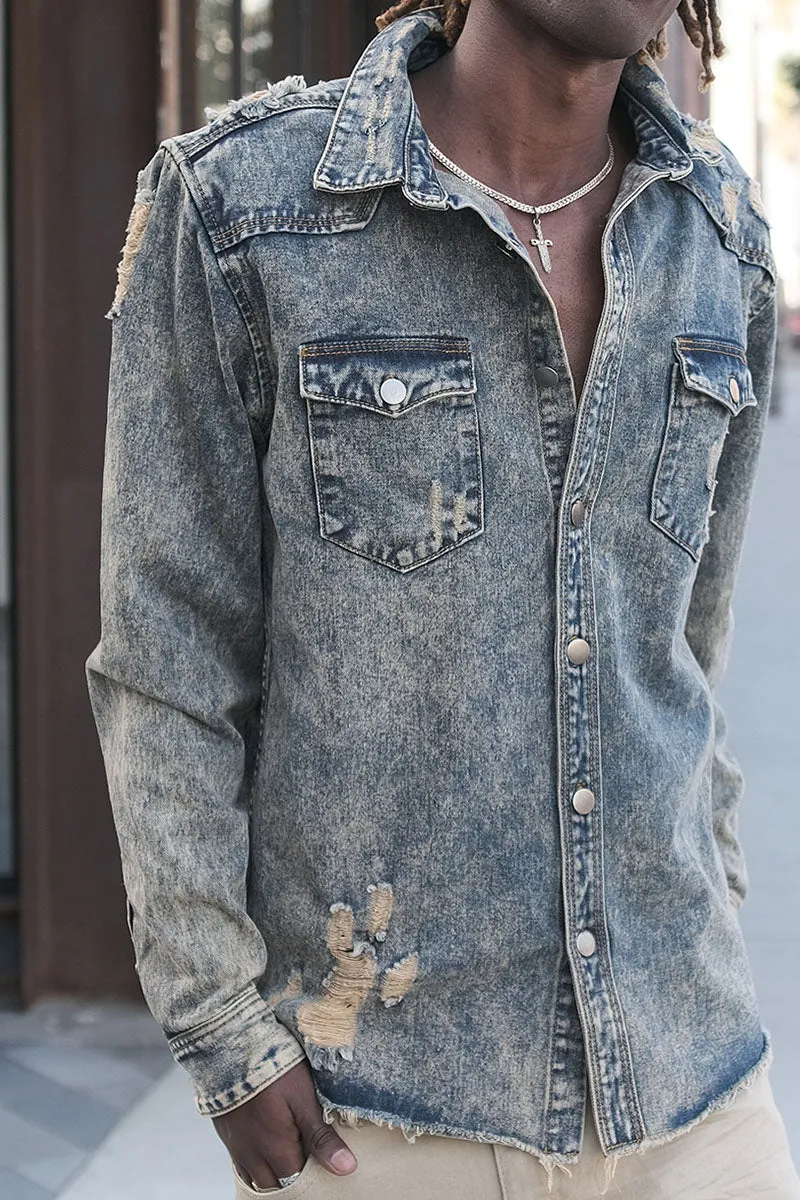 Ripped Denim Overshirt - Vintage