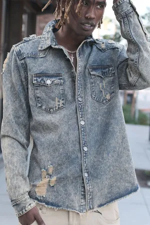 Ripped Denim Overshirt - Vintage