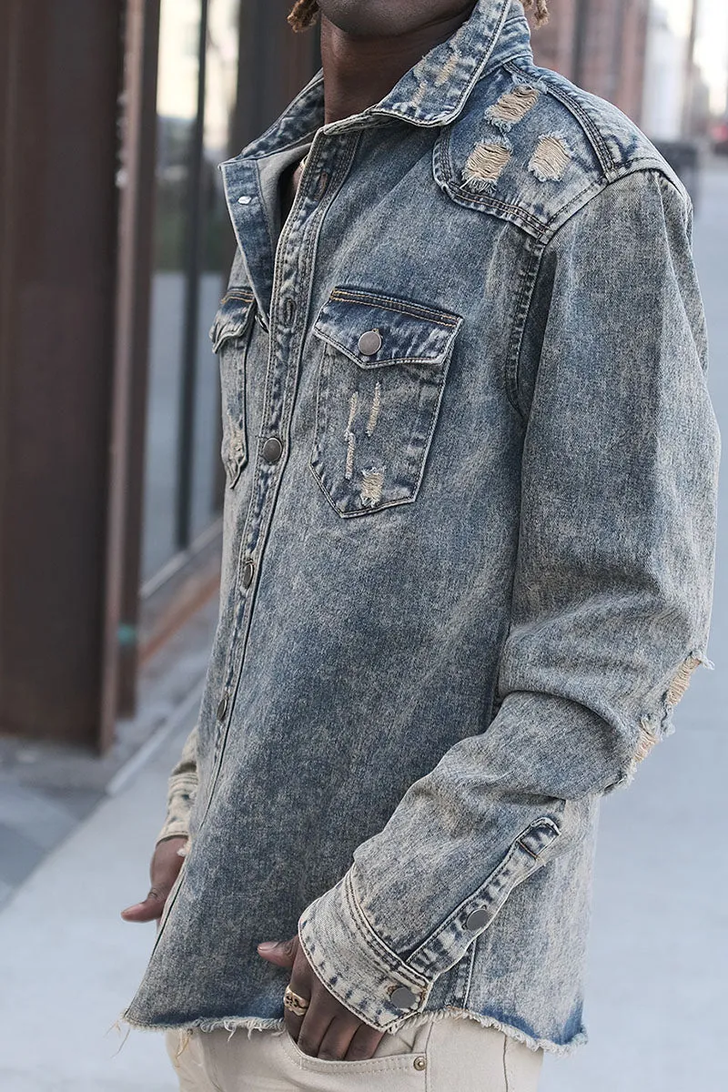Ripped Denim Overshirt - Vintage