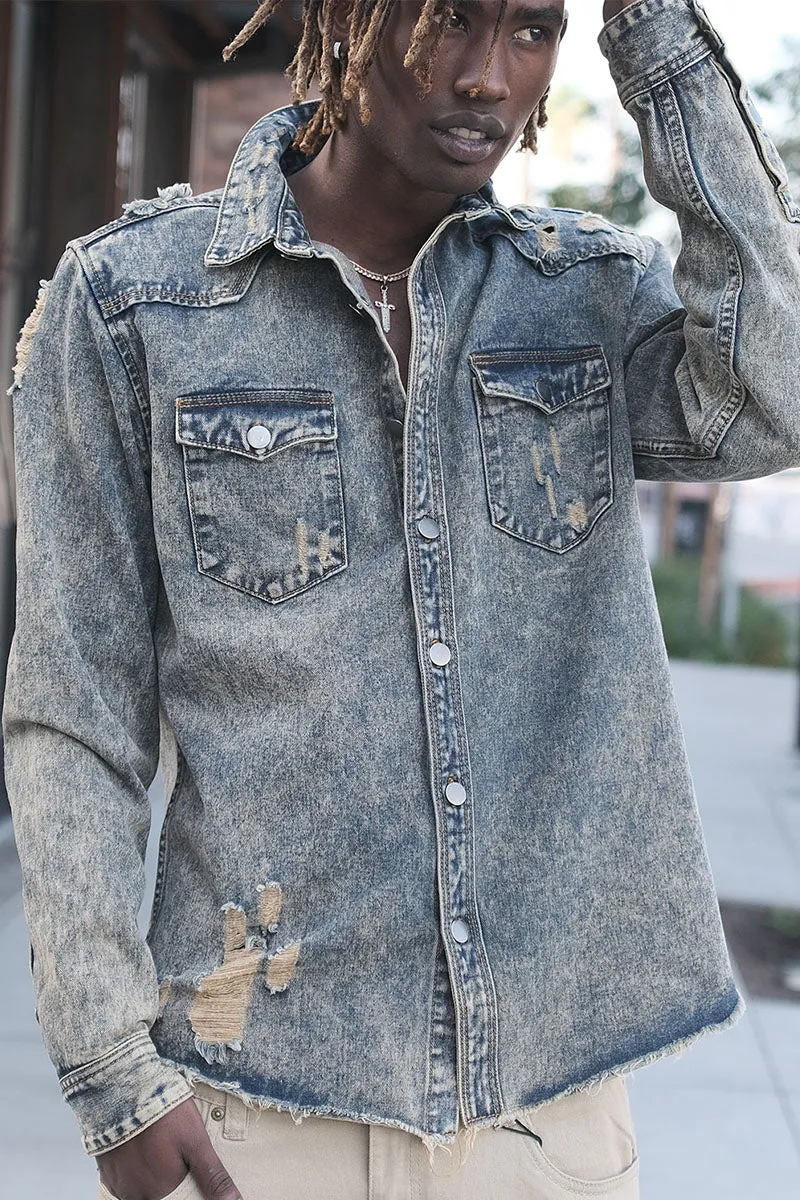 Ripped Denim Overshirt - Vintage