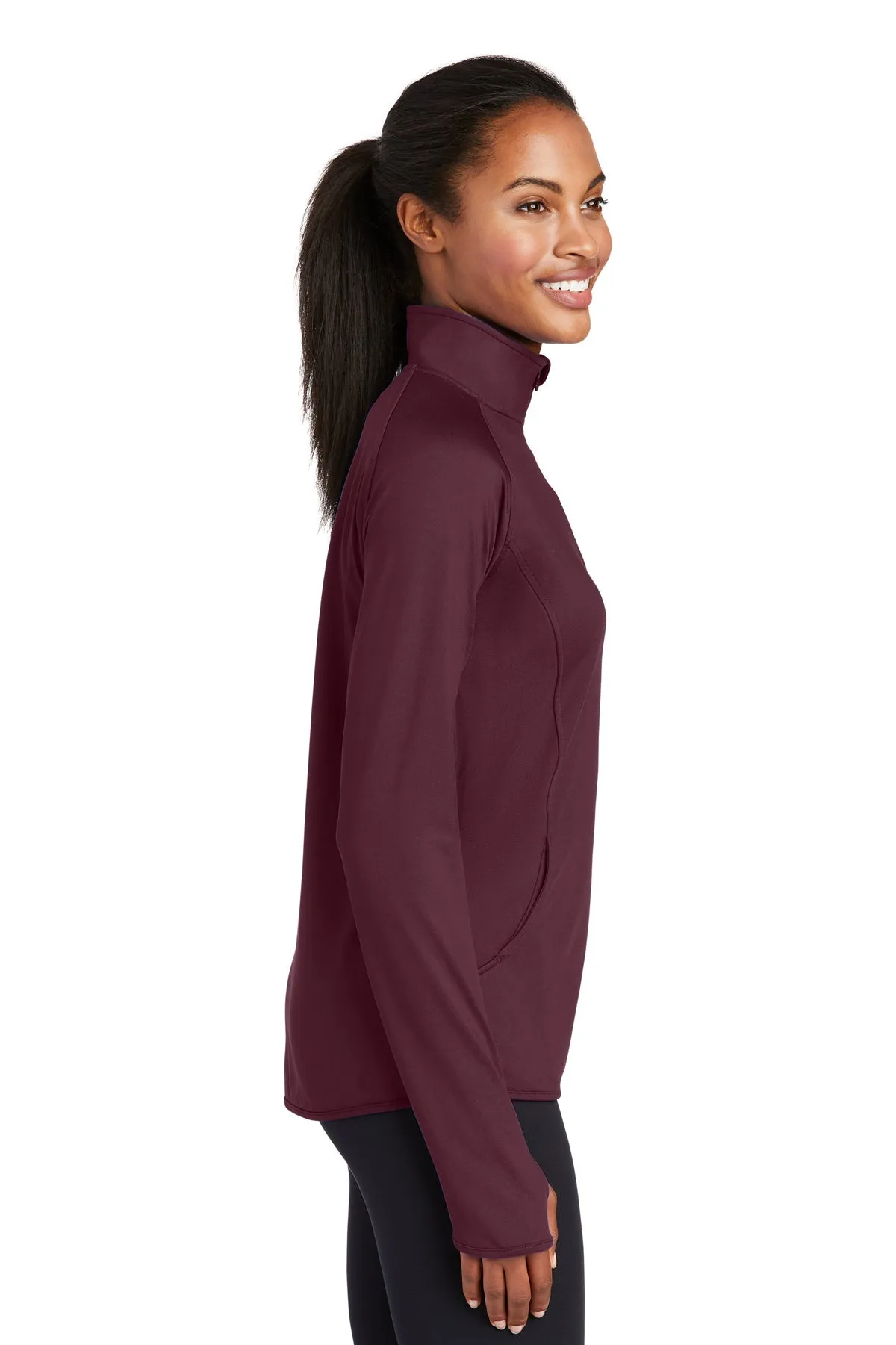 Sport-Tek Ladies Sport-Wick Stretch Customized 1/2-Zip Pullovers, Maroon