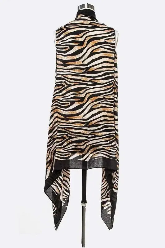 Tiger-Print Open Front Kimono Wrap