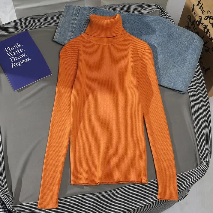 Women Fall Turtleneck Sweater Knitted Soft Pullovers , Basic Soft Sweaters For Women  Autumn Winter