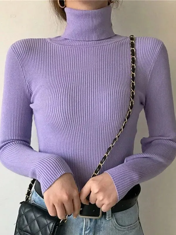 Women Fall Turtleneck Sweater Knitted Soft Pullovers , Basic Soft Sweaters For Women  Autumn Winter