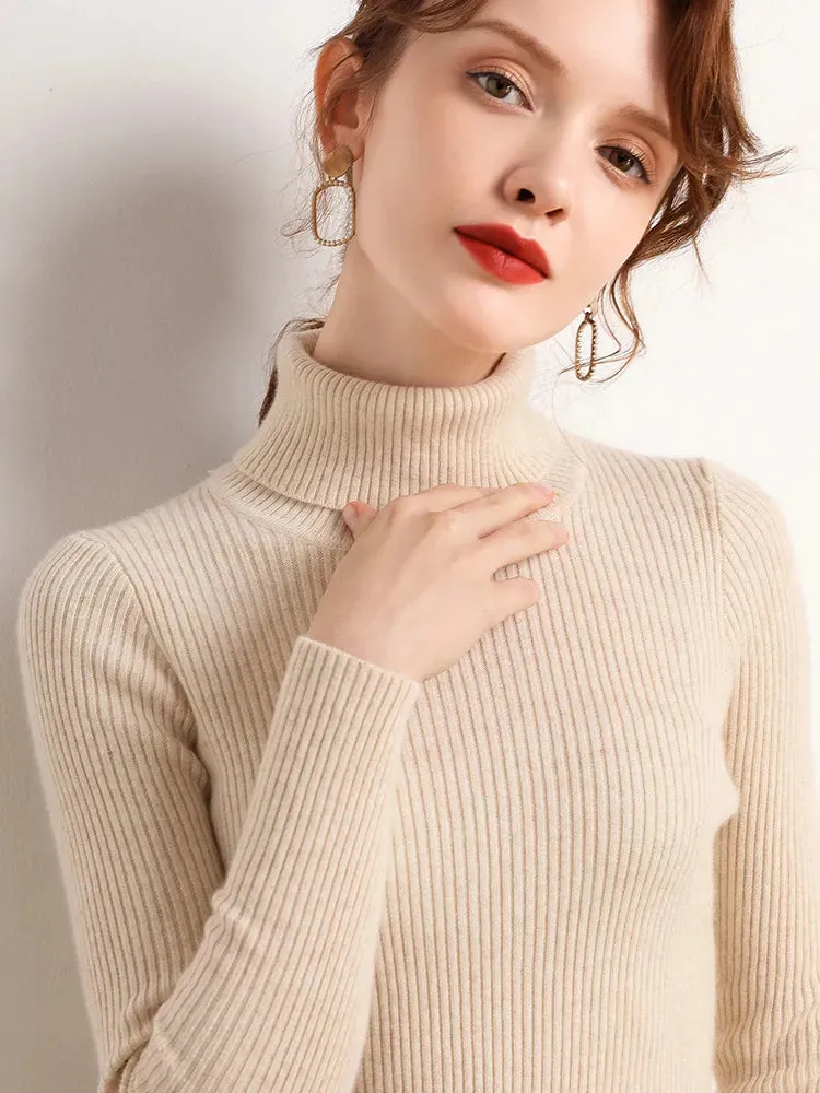 Women Fall Turtleneck Sweater Knitted Soft Pullovers , Basic Soft Sweaters For Women  Autumn Winter