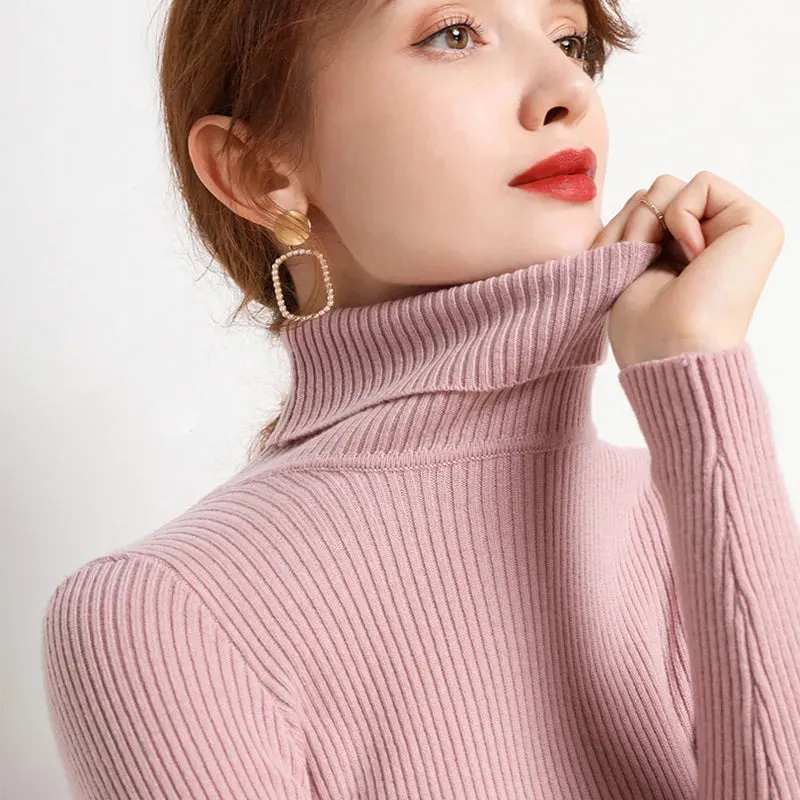 Women Fall Turtleneck Sweater Knitted Soft Pullovers , Basic Soft Sweaters For Women  Autumn Winter