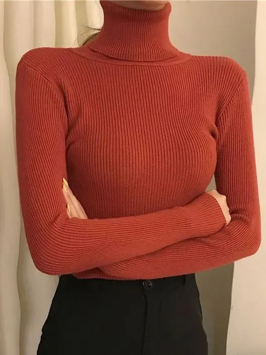 Women Fall Turtleneck Sweater Knitted Soft Pullovers , Basic Soft Sweaters For Women  Autumn Winter
