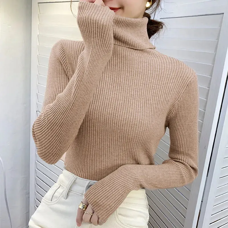 Women Fall Turtleneck Sweater Knitted Soft Pullovers , Basic Soft Sweaters For Women  Autumn Winter