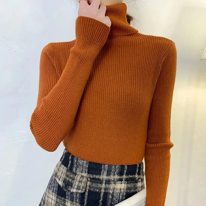 Women Fall Turtleneck Sweater Knitted Soft Pullovers , Basic Soft Sweaters For Women  Autumn Winter