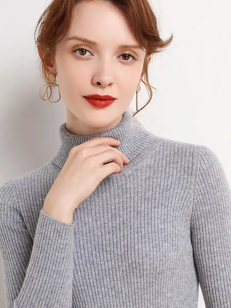 Women Fall Turtleneck Sweater Knitted Soft Pullovers , Basic Soft Sweaters For Women  Autumn Winter