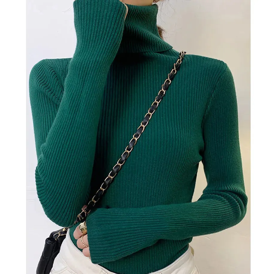 Women Fall Turtleneck Sweater Knitted Soft Pullovers , Basic Soft Sweaters For Women  Autumn Winter
