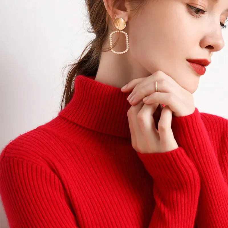Women Fall Turtleneck Sweater Knitted Soft Pullovers , Basic Soft Sweaters For Women  Autumn Winter