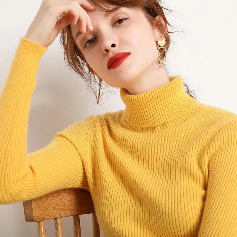 Women Fall Turtleneck Sweater Knitted Soft Pullovers , Basic Soft Sweaters For Women  Autumn Winter