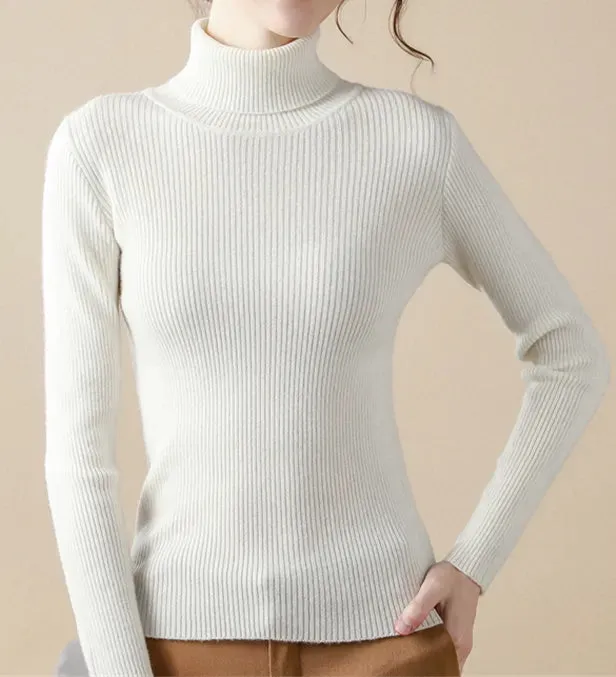 Women Fall Turtleneck Sweater Knitted Soft Pullovers , Basic Soft Sweaters For Women  Autumn Winter