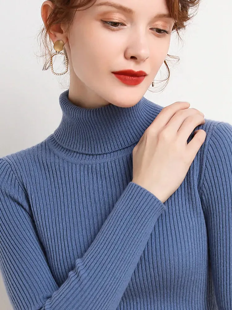 Women Fall Turtleneck Sweater Knitted Soft Pullovers , Basic Soft Sweaters For Women  Autumn Winter