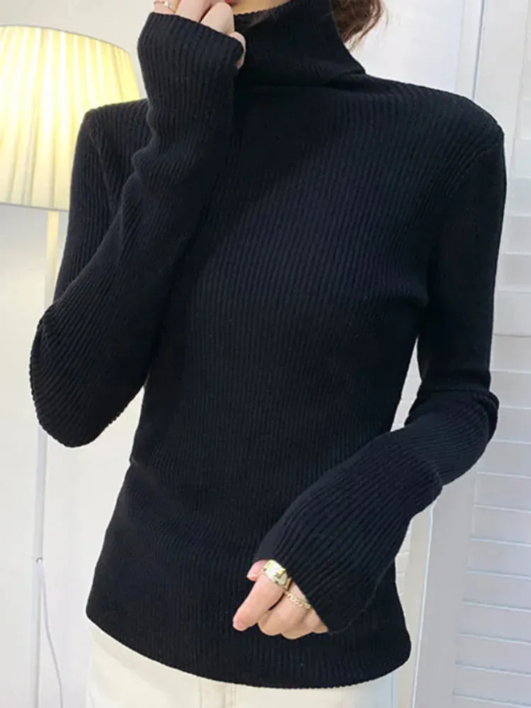 Women Fall Turtleneck Sweater Knitted Soft Pullovers , Basic Soft Sweaters For Women  Autumn Winter