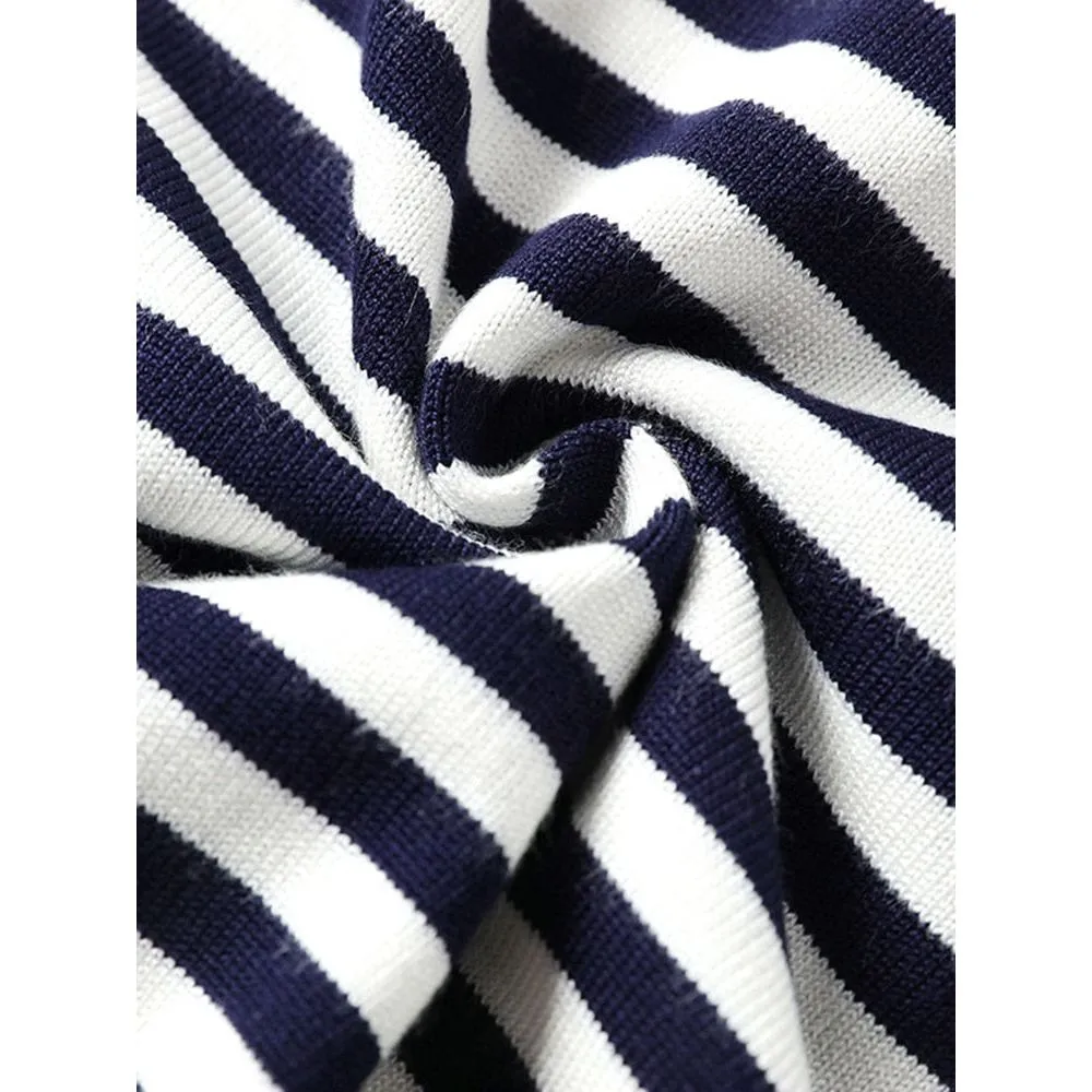 Women's Spring Autumn Long Sleeve Striped Knitted O-Neck Pullover Sweater