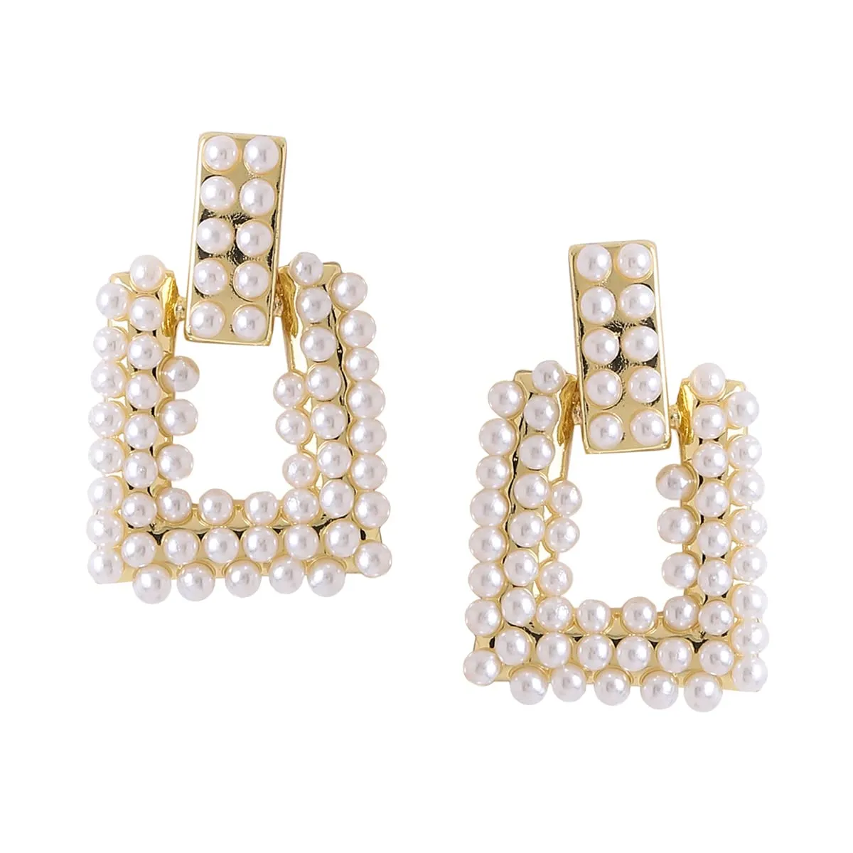 Yellow Chimes Earrings For Women Elegant Gold White Pearl Studded Geometrical Shape Drop Earrings For Women and Girls