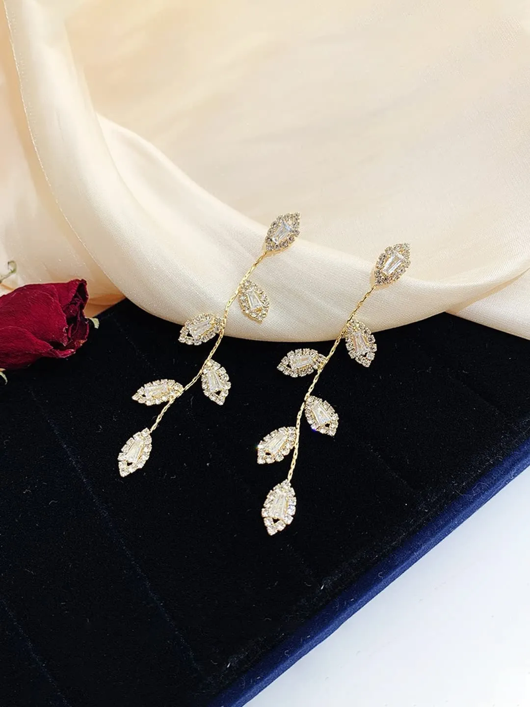 Yellow Chimes Earrings For Women Gold Tone Elegant Leaf Drop Long Dangle Earrings For Women and Girls