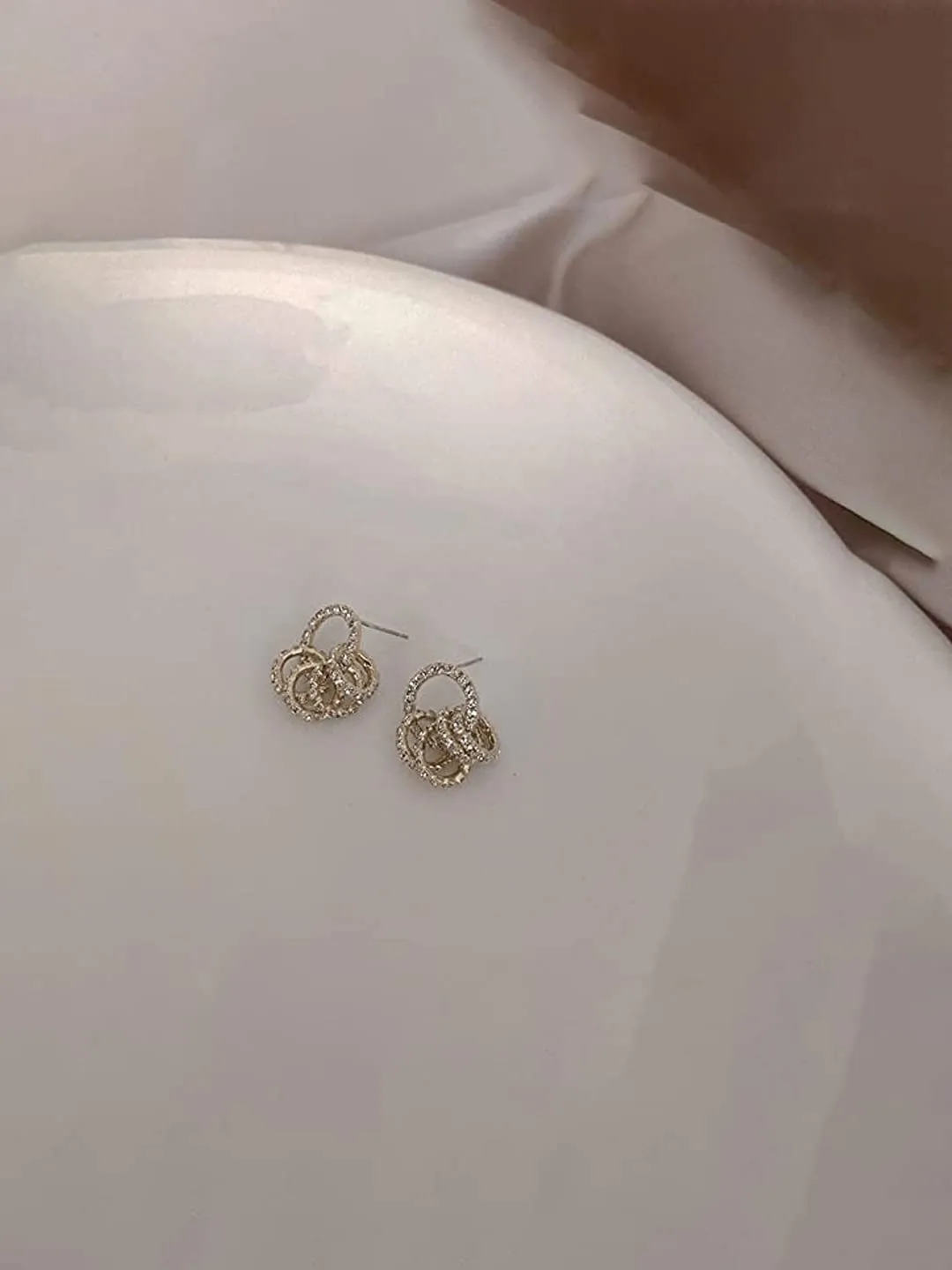 Yellow Chimes Earrings For Women Silver Tone Crystal Studs Small Rings Attached Elegant Earrings For Women and Girls