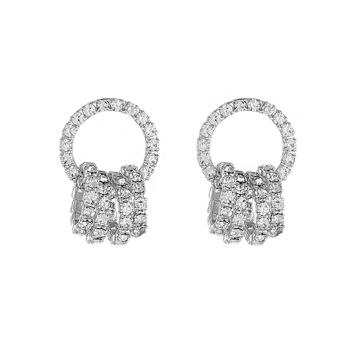 Yellow Chimes Earrings For Women Silver Tone Crystal Studs Small Rings Attached Elegant Earrings For Women and Girls
