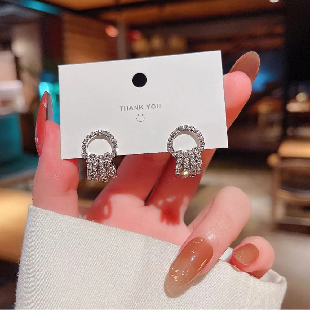 Yellow Chimes Earrings For Women Silver Tone Crystal Studs Small Rings Attached Elegant Earrings For Women and Girls
