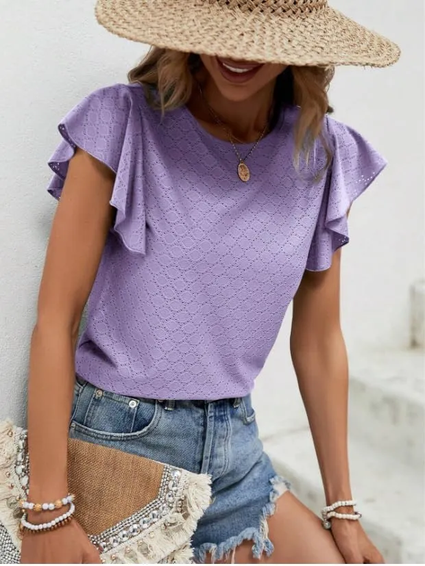 Zeagoo Womens Summer Tops Crewneck Short Sleeve Shirts Casual Basic Ruffle T Shirt Fashion Cute Blouse 2024